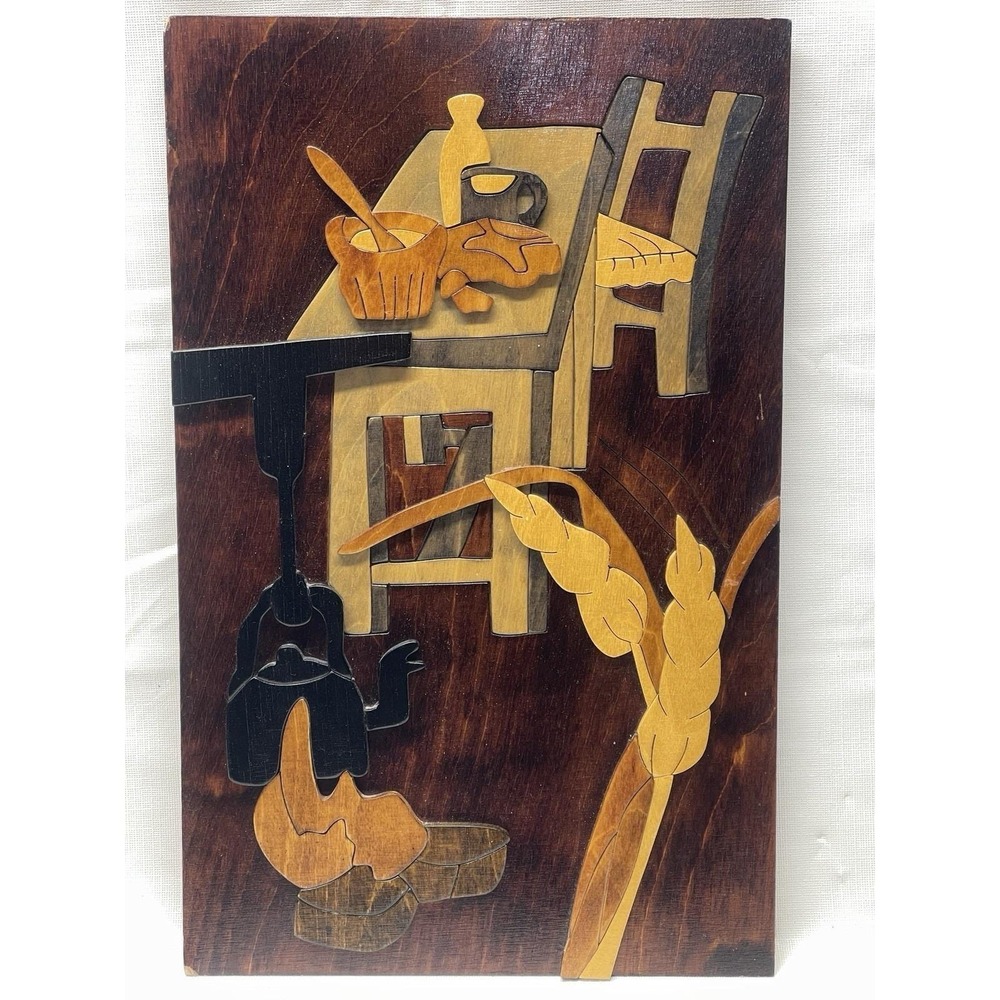 Arthur Umanoff Wood Inlay Wall Art Mid Century Modern Signed